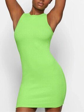 SKIMS Cotton Rib Tank Dress in Neon Green Size XS